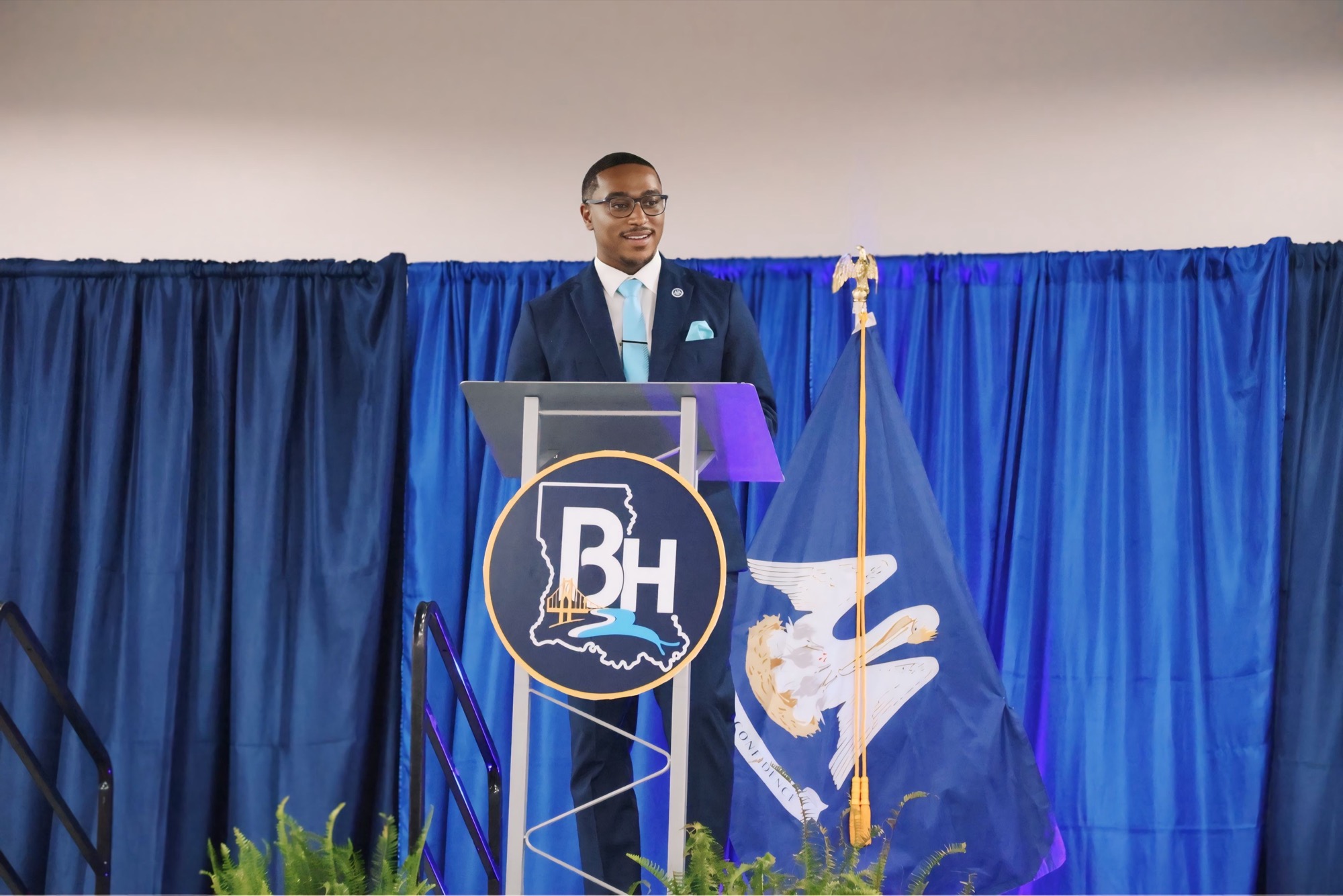 Byron Hansley Jr. speaking at his campaign announcement